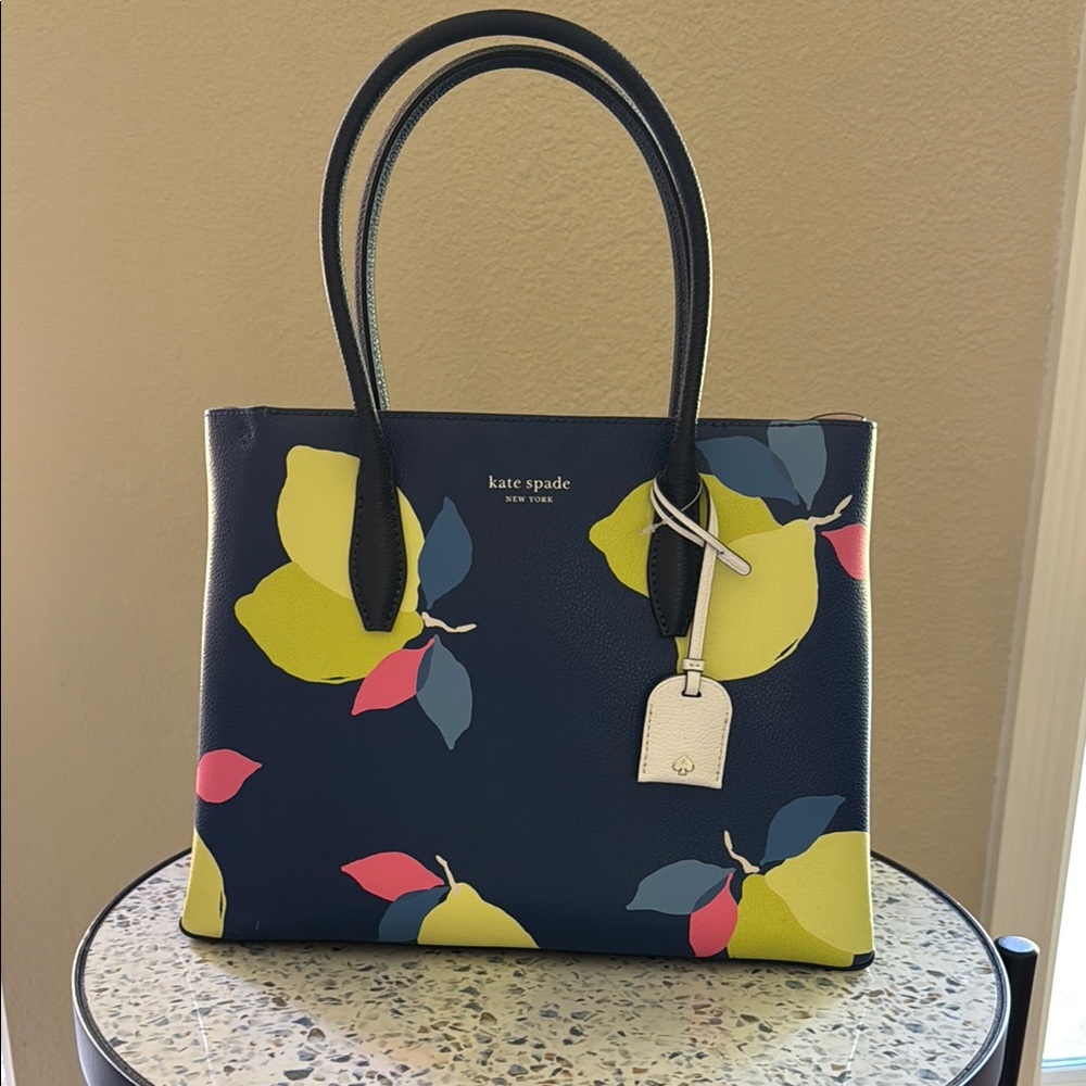 Kate Spade Blue Lemon Print Tote Bag
